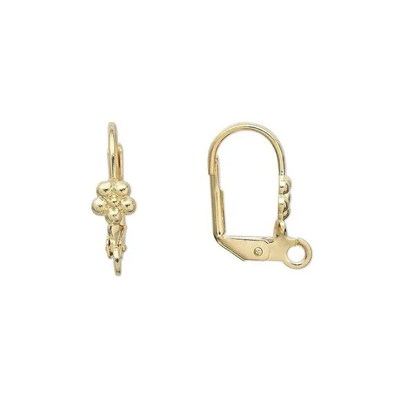 Gold 14K Plated Leverback Flower Ear Hooks Earring Findings Earwires 10 pcs
