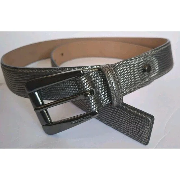 Michael Kors Leather Belt Large Silver Textured  Statement Belt Classic Designer
