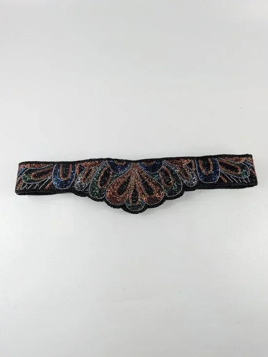 Vintage Magid Beaded Statement Belt Multicolor Geometric Pattern, Lined
