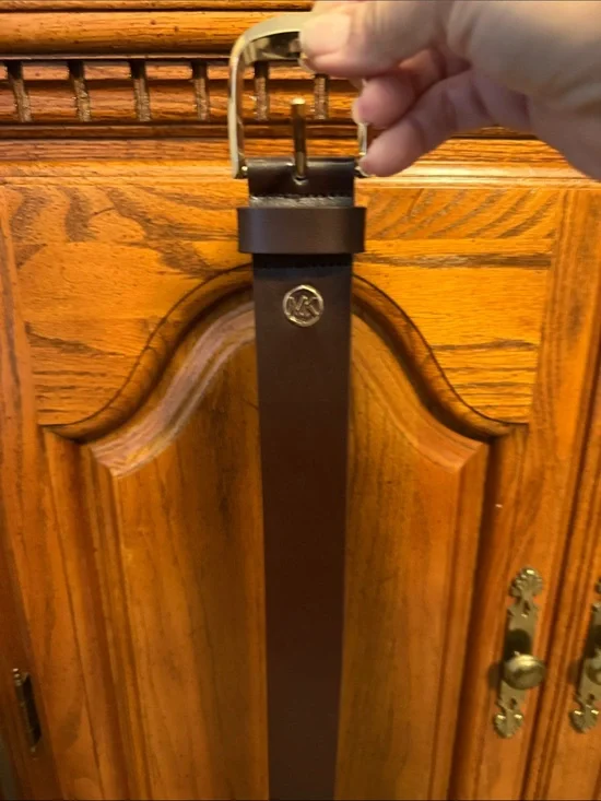 Michael Kors Dark Brown Leather Belt with Gold MK Medallion