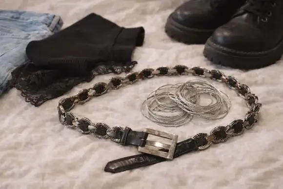 Y2K Goth Western Belt‎ + Silver Bangle Set Bundle Grunge Fairycore