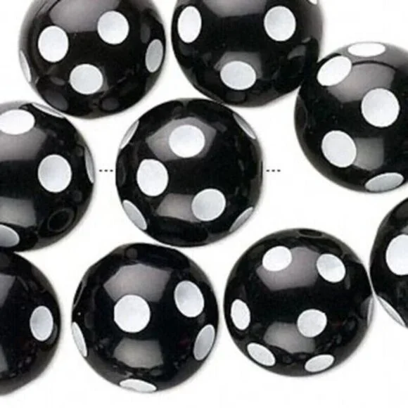 Vintage Y2K 90s Black White Polka Dot 16mm Round Lucite Acrylic Beads 10 pcs