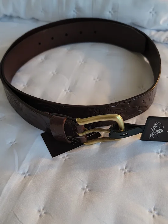 NWT Patricia Nash Pelosa Embossed Leather Belt, British Tan, Size L