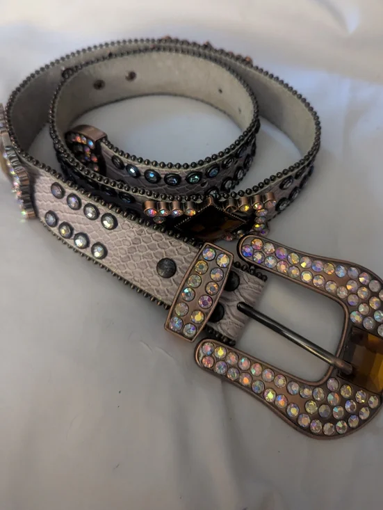 Crystal-Embellished  Metallic Buckle Women's Belt S- M