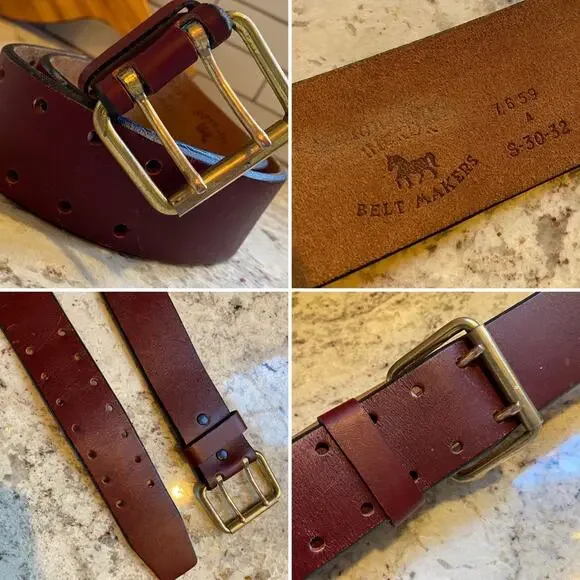 Vintage Brown Hickok Belt Makers Brown Cowhide Belt Brass Buckle Small 30”-32”