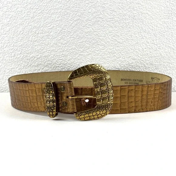 Limited Express‎ Belt Womens S Bronze Metallic Croc Embossed Vintage Western
