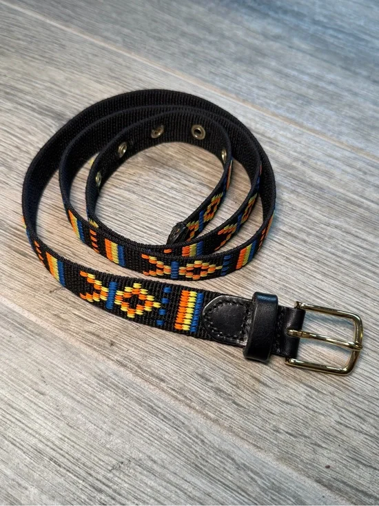 J.Crew Women's Belt Multicolor Western Aztec Print Black Background Size Small