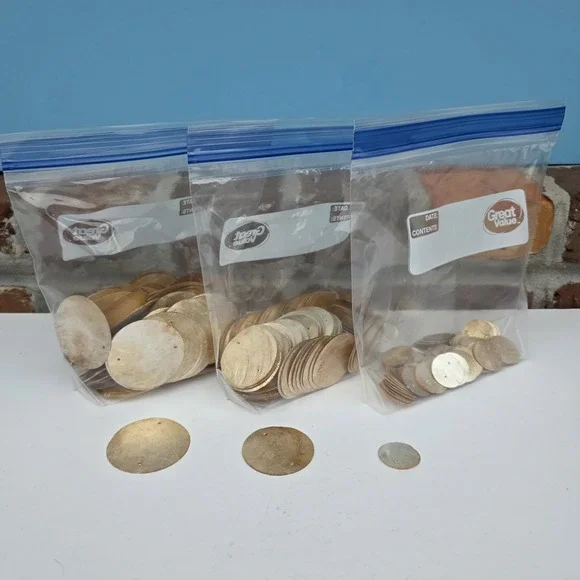 Capiz Shells Round Lot of 273 Small Medium Large w/ Holes Crafting Brown