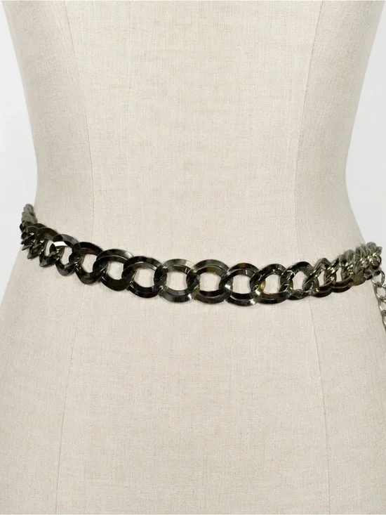 Vintage 80's chunky silver chain statement belt  37