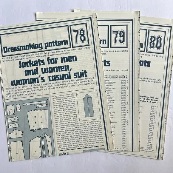 Vintage Designer Sewing Patterns Uncut Lot Of 3 Blouse Dress Jacket Skirt 70s