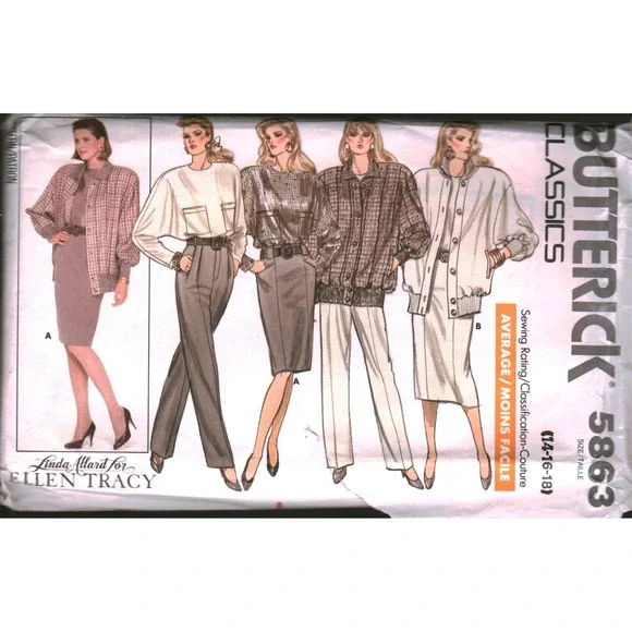 Butterick 5863 Ellen Tracy Linda Allard Sewing Pattern Jacket Top Skirt 14-18