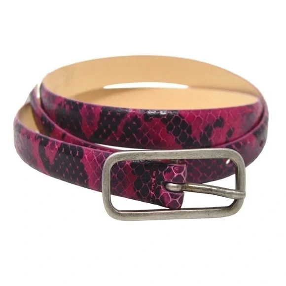 Casual Corner‎ Italian Leather Snakeskin Print Belt with Rectangular Buckle