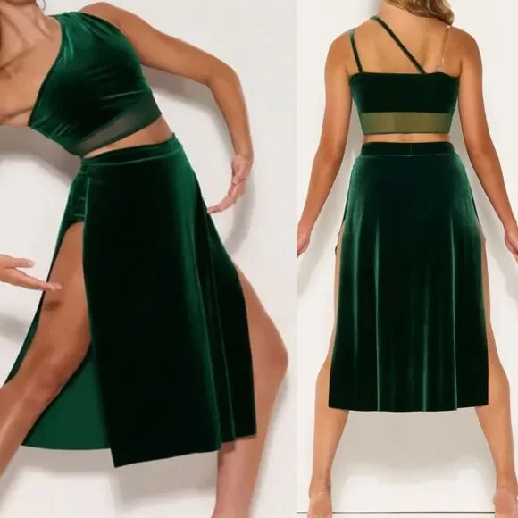 Kelle dance solo costume 3 piece green velvet THE ALCHEMY skirt 7111 MA adult