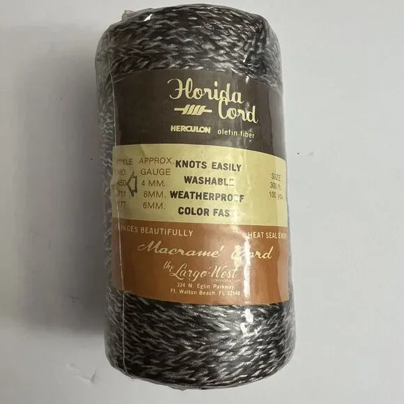 Vintage Florida Macrame Olefin Fiber Cord 4mm 100yds 300ft Herculon Brown Black