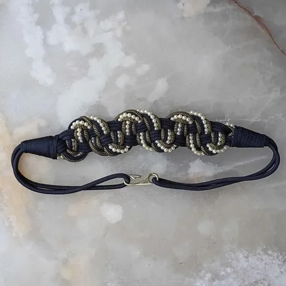 Vintage 1980s Braided Rope Women's Black and Gold Belt