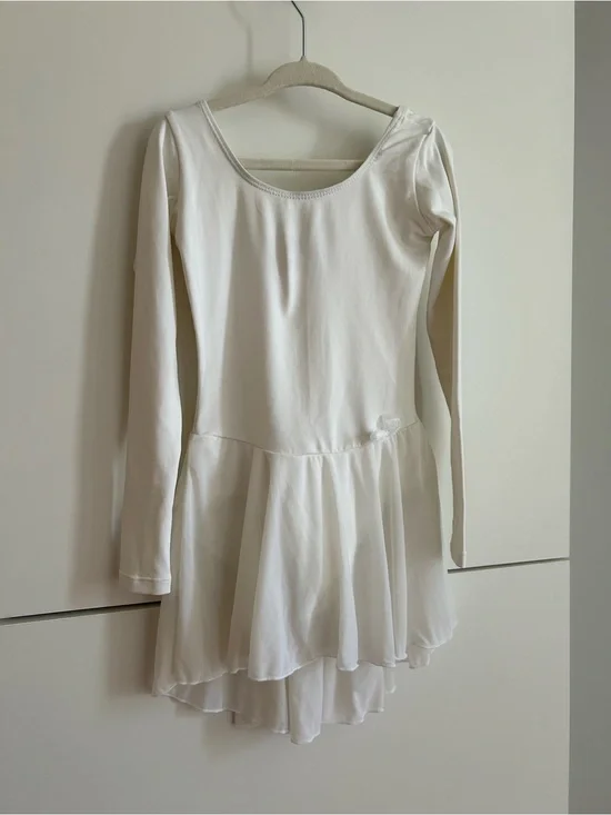 White Long Sleeve Dance Leotard with Chiffon Skirt - Size 6-8