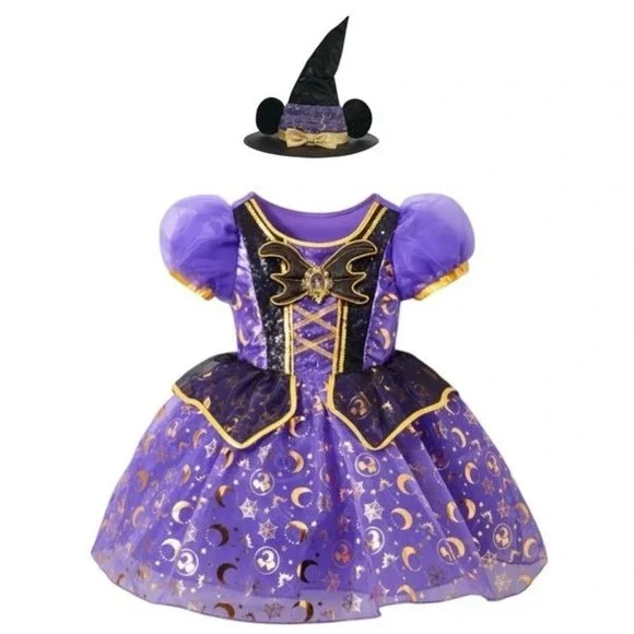 Minnie Mouse Witch Costume for Kids Hat and Dress-Size 4