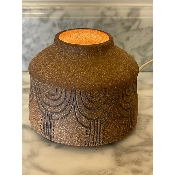Ann Riggs Studio Pottery Lamp Warmer Carved Stoneware Cork Base Signed Vintage