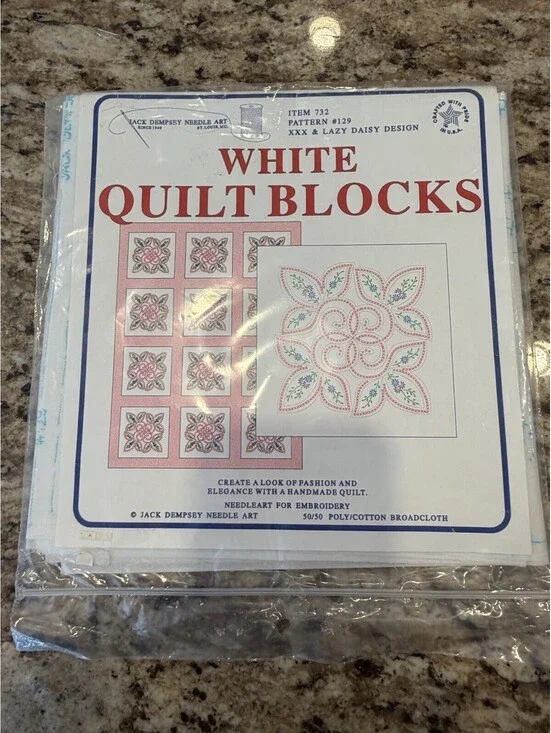 Vtg Jack Dempsey White Quilt Blocks 18” XXX & Lazy Daisy  #129 New
