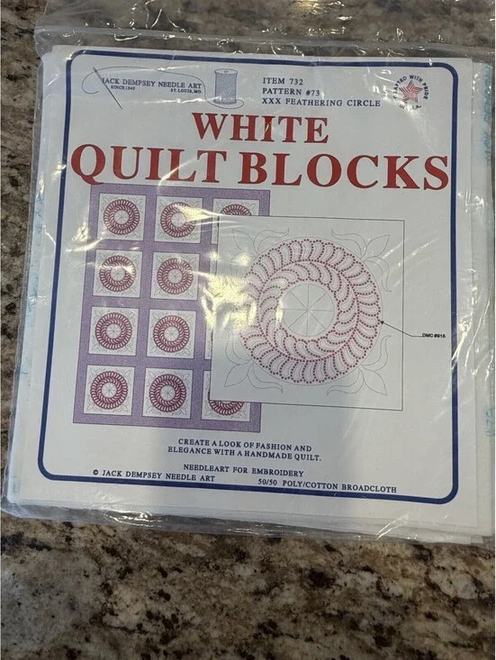 Vtg Jack Dempsey White Quilt Blocks 18” XXX Feathering Circle #73 Rare