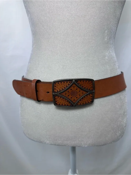 Women's Brown Leather Belt with Decorative Buckle
