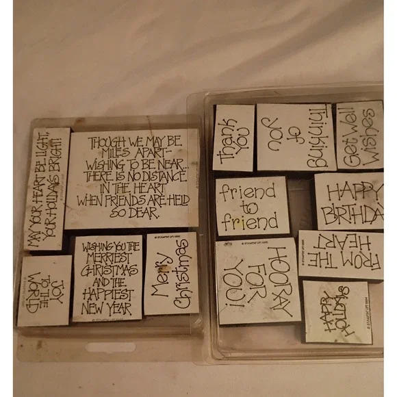 Stampin Up Vintage Wood Rubber Stamps Warmest Good Greetings Holiday 13pc
