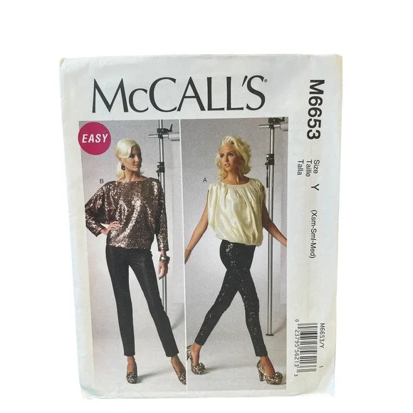 McCALL'S M6653 Misses' Easy Tops Size‎ XS-S-M Vintage