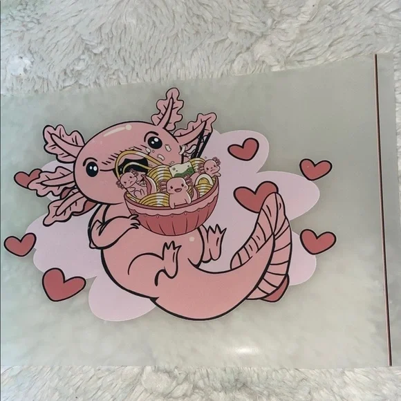 Cute Pink Axolotl Art Print for a t-shirt transfer for the gamers and cosplay