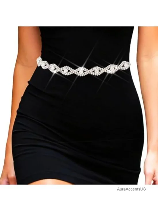 Sparkly Rhinestone Chain Belt Bling Waist Accessories for Women