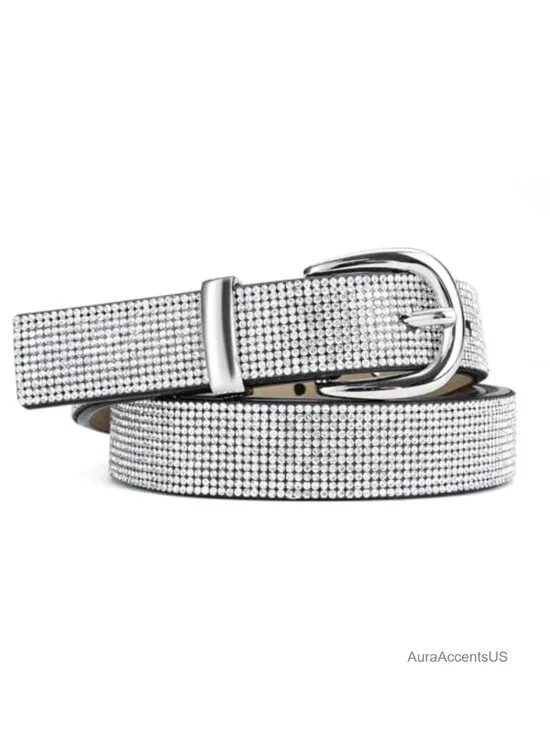Rhinestone Sparkly Diamond Belt for Women Dresses Jeans Faux Leather