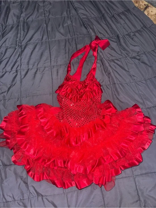 Red Sequin Ruffle Halter Dance Tutu for Kids