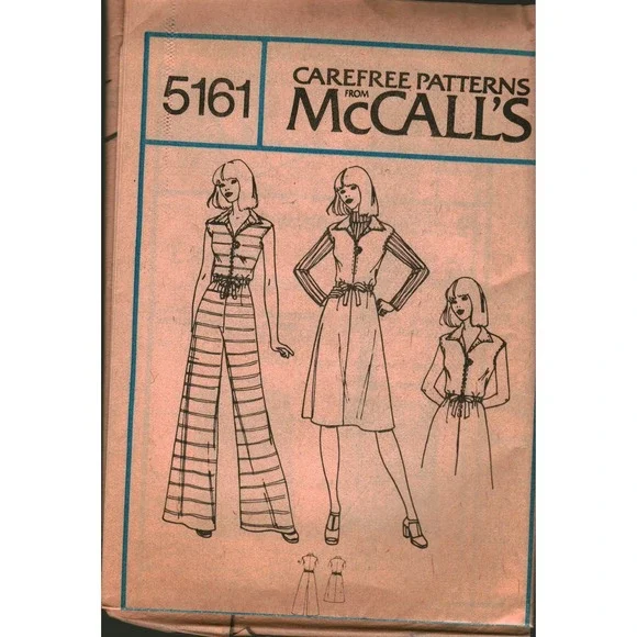 Vintage McCalls 5161 Sewing Pattern 1970s Jumpsuit Dress Top Size 10 Bust 32.5