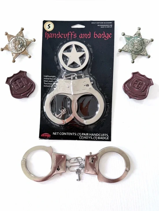 Handcuffs  & Badges 2 pair each working metal handcuffs & keys