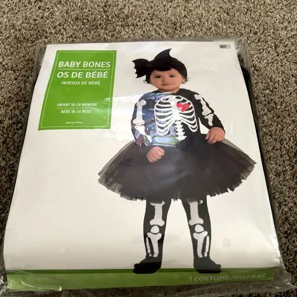 Infant Baby Bones Skeleton Halloween Costume 18-24 Months Tutu 3 Pc Black NIP