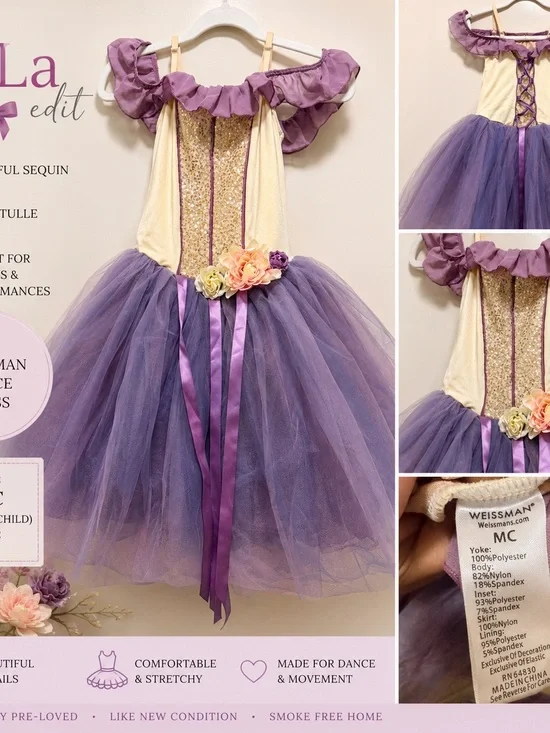 Weissman Purple & Cream Tulle Princess Costume with Sequin Bodice