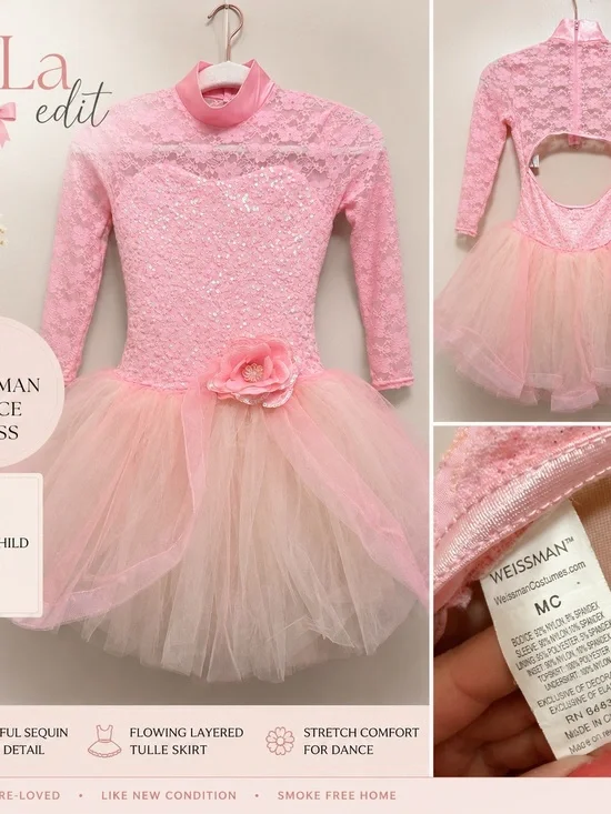 Weissman Pink Lace & Tulle Ballet Dress with Flower
