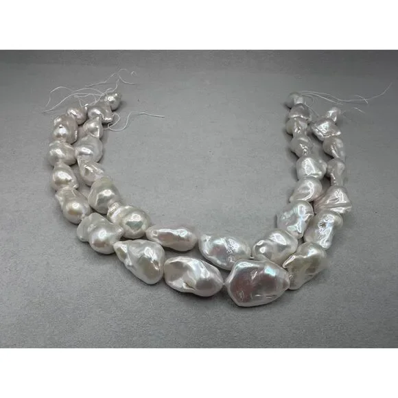 Lot of 2 Huge Lustrous White Baroque Pearl strands Bundle for DIY