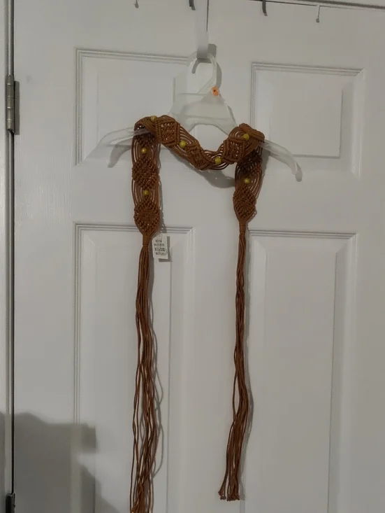 Brown Macramé Tassel Belt with Yellow Bead Accents – New With Tags
