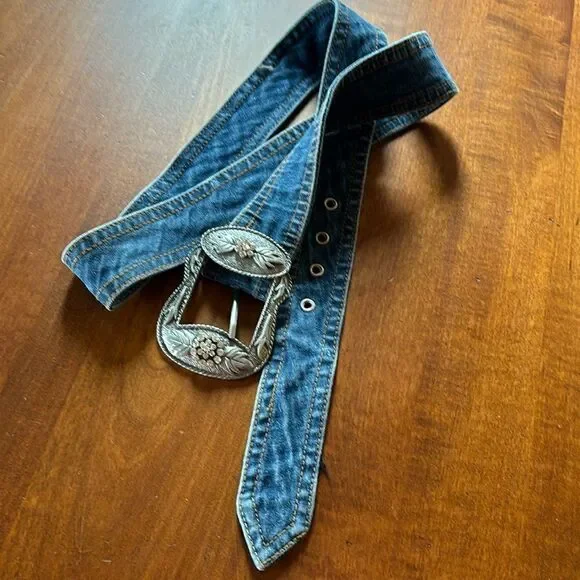 Denim & Rhinestone Buckle Belt - M