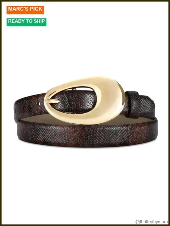 Synthetic Leather Belt with Shiny Oval Buckle for Casual Formal Wear