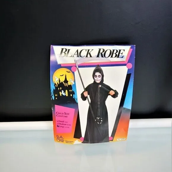 Halloween Black Robe Vintage Kids Costume Haunted House Sz Large (12-14)