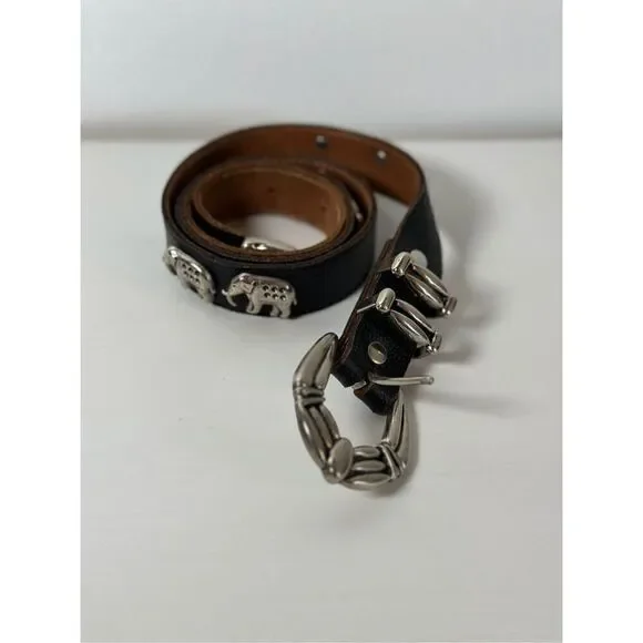 Elephant black 2” genuine leather women’s belt silver buckle size M/L #M-1573