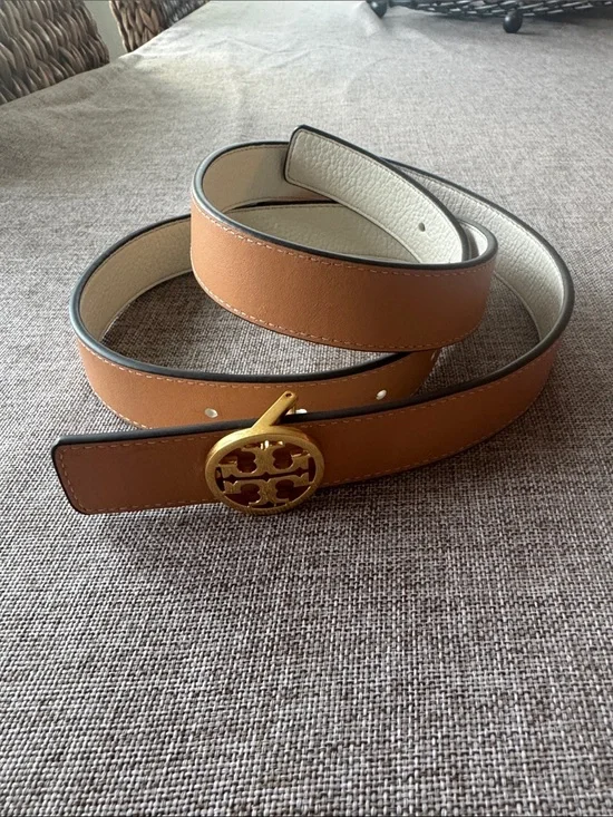 Tory Burch Tan/Ivory Miller Leather Reversible Belt Sz L