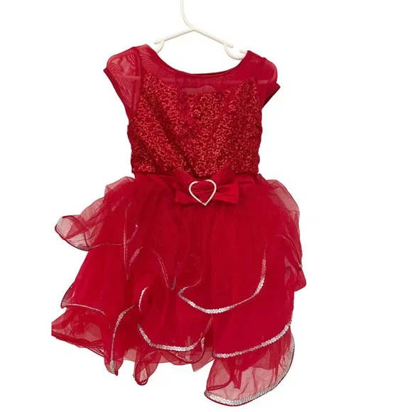 Weissman Red Sequin Tulle Tutu Dance Costume Dress Rhinestone Heart Girls‎ SC
