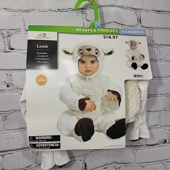 Baby Lamb Complete Infant Costume Headpiece Jumpsuit Booties 0-6ms Celebrate NWT