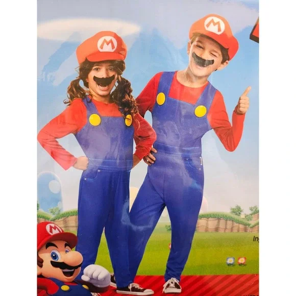 Kids‎ Super Mario Brothers Jumpsuit Costume Hat M 7-8 Mustache Disguise