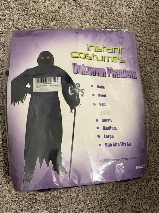 Unknown Phantom grim Reaper Kids Black Costume with Hood and Belt