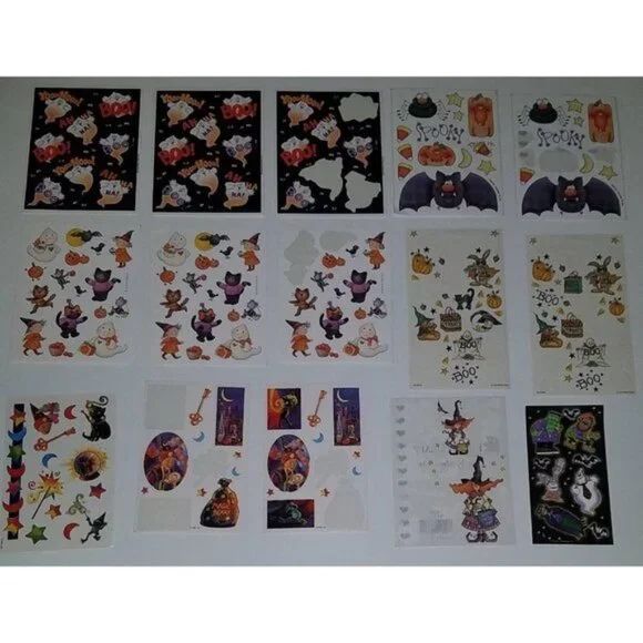 VTG Mixed Lot Halloween Stickers Temporary Tattoos Ghost Witch Black Cat Bat