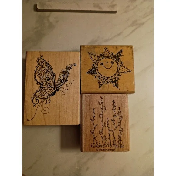 Stampin Up DJ Inkers Inkadinkado Rubber Stamp Lot Butterfly Sun Floral Vintage