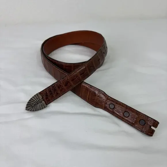 Alexander’s Belts & Buckles Crocodile Brown Belt BLANK Size 40 Sterling Silver